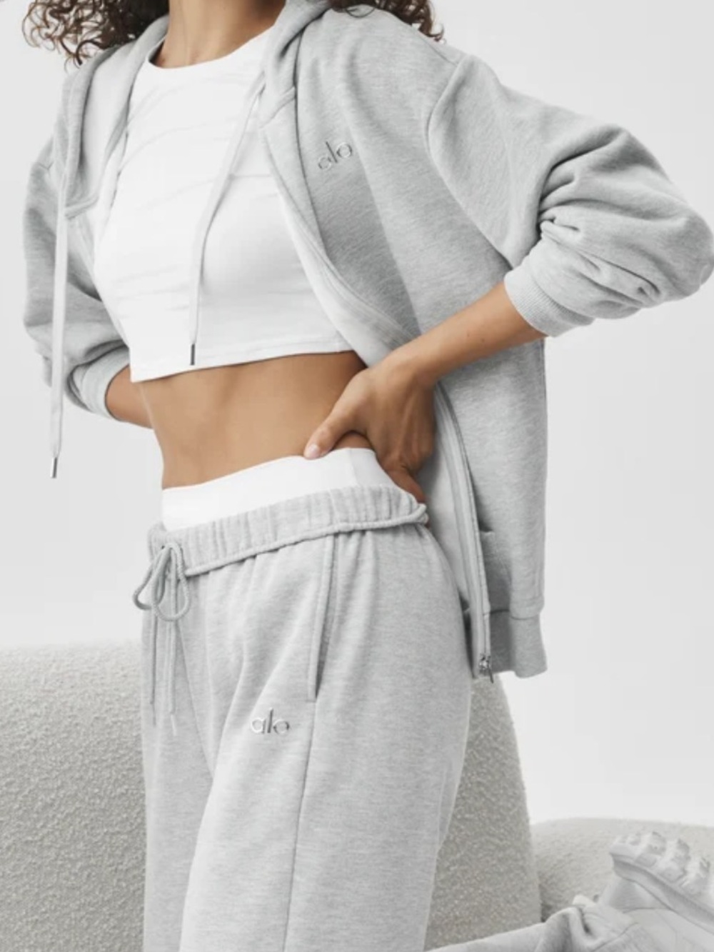 ALO Accolade Full Zip Hoodie Heather Grey Size M